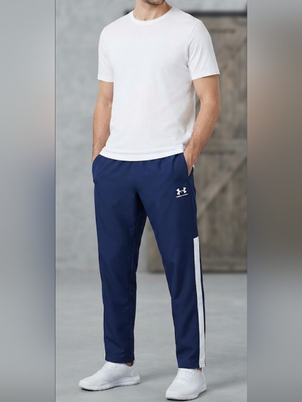 Under Armour Navy Joggers with White Side Stripe
